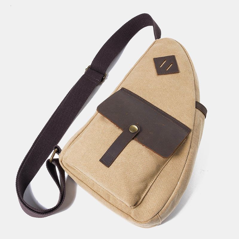 Bolso De Pecho De Cuero Genuino De Retazos De Lona Para Hombre