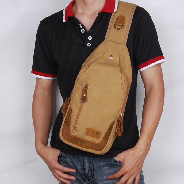 Bolso De Pecho De Moda Para Hombre Bolso Bandolera Informal De Lona Bolso De Cuero Para Exteriores