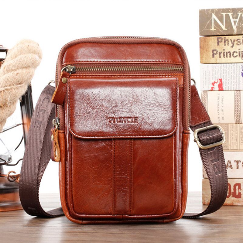 Bolso De Pecho Multifunción De Negocios Retro De Cuero Genuino Para Hombre Bolso Bandolera Bandolera Cruzada