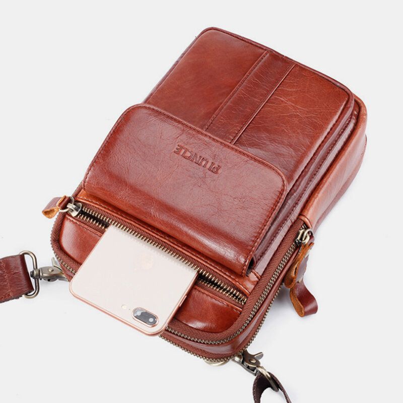 Bolso De Pecho Multifunción De Negocios Retro De Cuero Genuino Para Hombre Bolso Bandolera Bandolera Cruzada