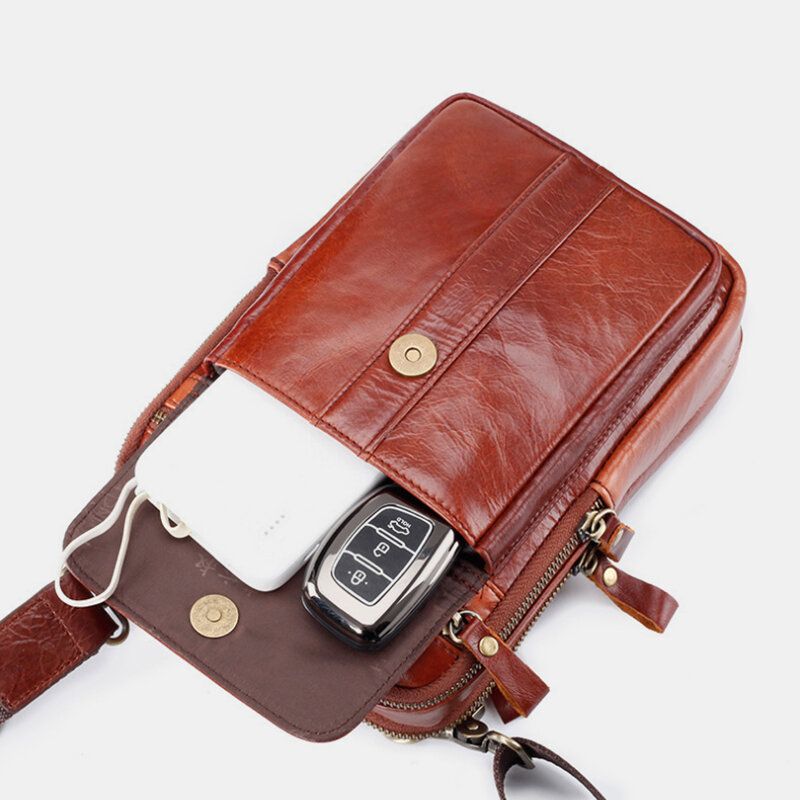 Bolso De Pecho Multifunción De Negocios Retro De Cuero Genuino Para Hombre Bolso Bandolera Bandolera Cruzada