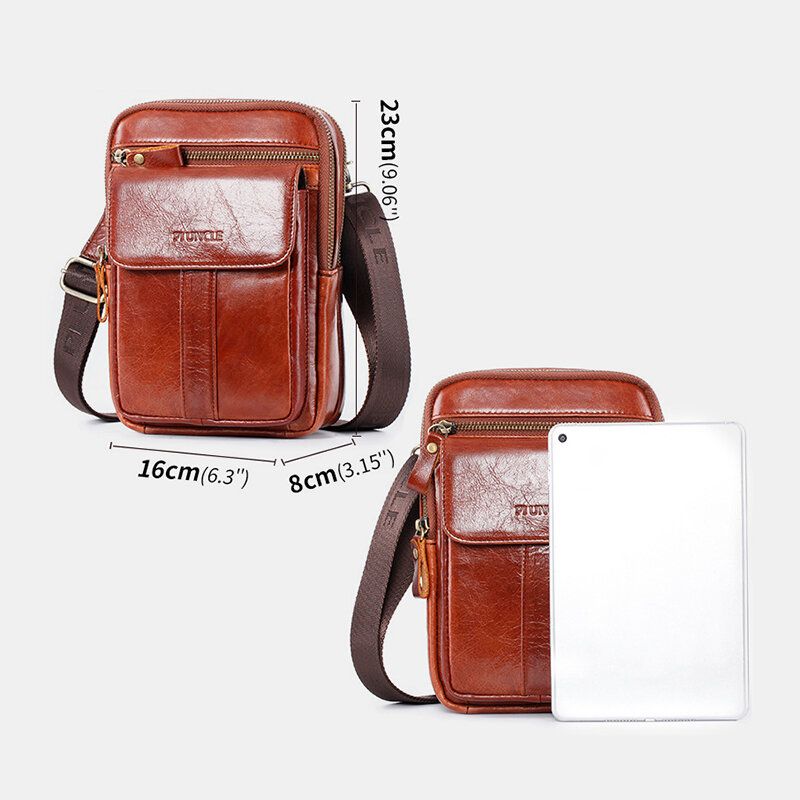 Bolso De Pecho Multifunción De Negocios Retro De Cuero Genuino Para Hombre Bolso Bandolera Bandolera Cruzada