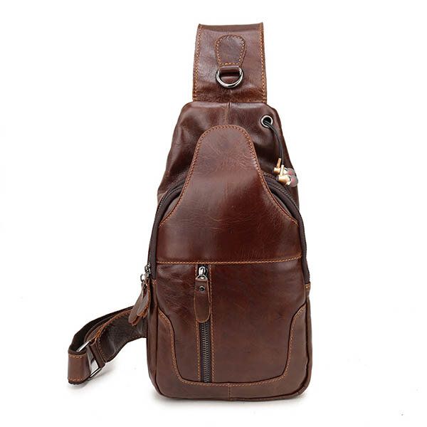 Bolso De Pecho Vintage De Cuero Genuino Para Hombre Bolso Bandolera Informal