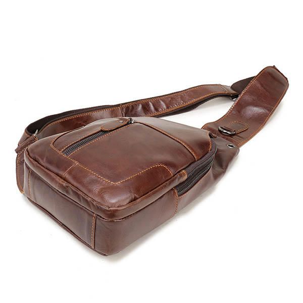 Bolso De Pecho Vintage De Cuero Genuino Para Hombre Bolso Bandolera Informal