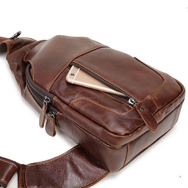 Bolso De Pecho Vintage De Cuero Genuino Para Hombre Bolso Bandolera Informal