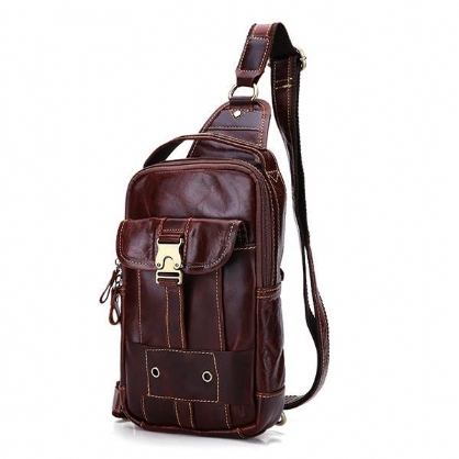 Bolso De Pecho Vintage Informal De Cuero Genuino Para Hombre Bolsos Pequeños De Hombro