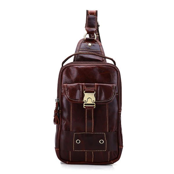 Bolso De Pecho Vintage Informal De Cuero Genuino Para Hombre Bolsos Pequeños De Hombro