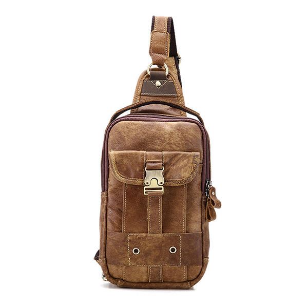 Bolso De Pecho Vintage Informal De Cuero Genuino Para Hombre Bolsos Pequeños De Hombro