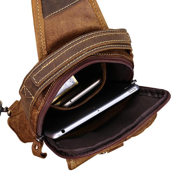 Bolso De Pecho Vintage Informal De Cuero Genuino Para Hombre Bolsos Pequeños De Hombro