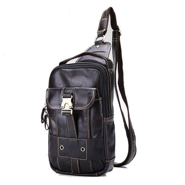 Bolso De Pecho Vintage Informal De Cuero Genuino Para Hombre Bolsos Pequeños De Hombro