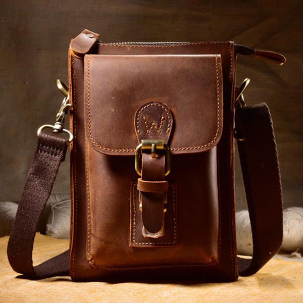 Bolso De Un Solo Hombro De Cuero Genuino Para Hombre Bolso Casual Vintage