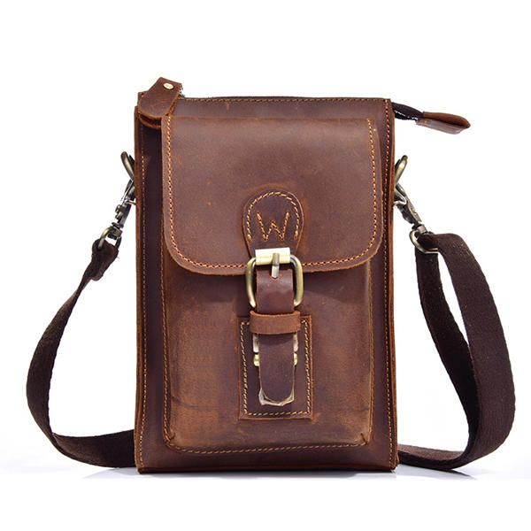 Bolso De Un Solo Hombro De Cuero Genuino Para Hombre Bolso Casual Vintage