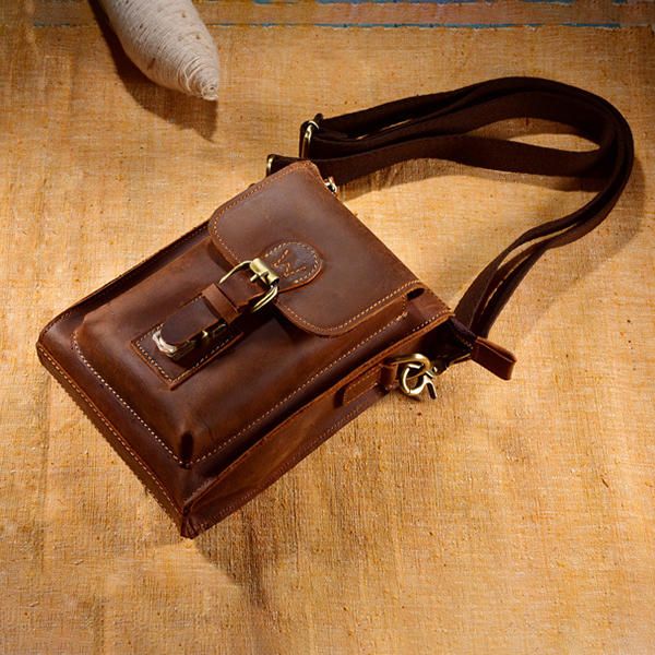 Bolso De Un Solo Hombro De Cuero Genuino Para Hombre Bolso Casual Vintage