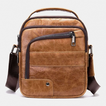 Bolsos Múltiples De Cuero Genuino Para Hombres Orificio Para Auriculares Bolsos Cruzados Impermeables Vintage Bolsos De Hombro