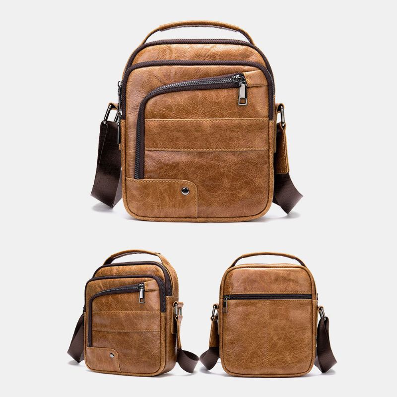 Bolsos Múltiples De Cuero Genuino Para Hombres Orificio Para Auriculares Bolsos Cruzados Impermeables Vintage Bolsos De Hombro