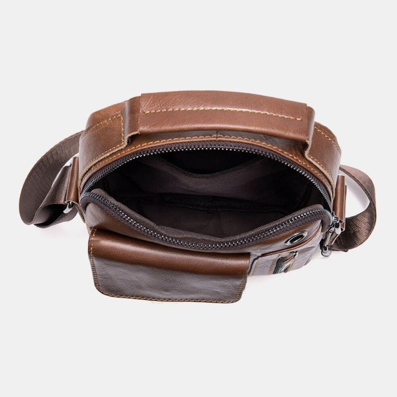 Bolsos Múltiples De Cuero Genuino Para Hombres Orificio Para Auriculares Bolsos Cruzados Impermeables Vintage Bolsos De Hombro