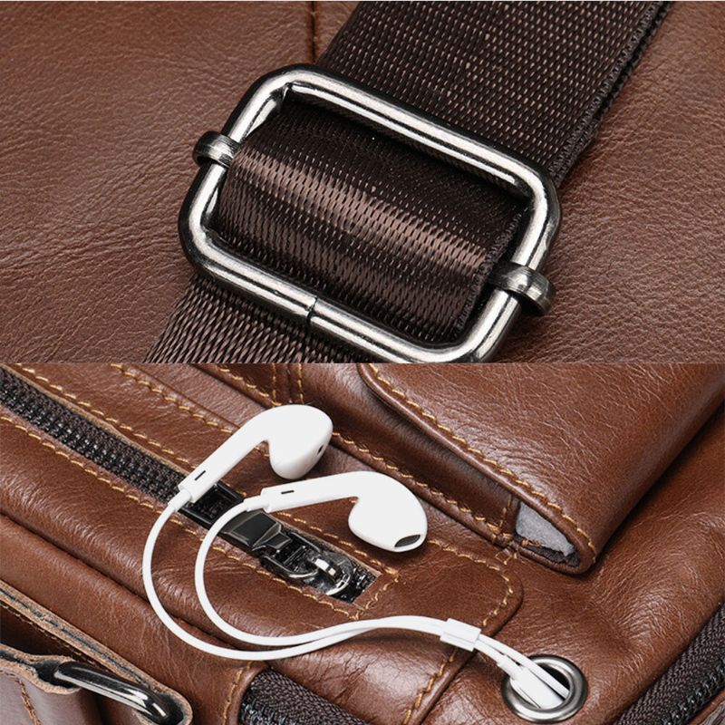 Bolsos Múltiples De Cuero Genuino Para Hombres Orificio Para Auriculares Bolsos Cruzados Impermeables Vintage Bolsos De Hombro