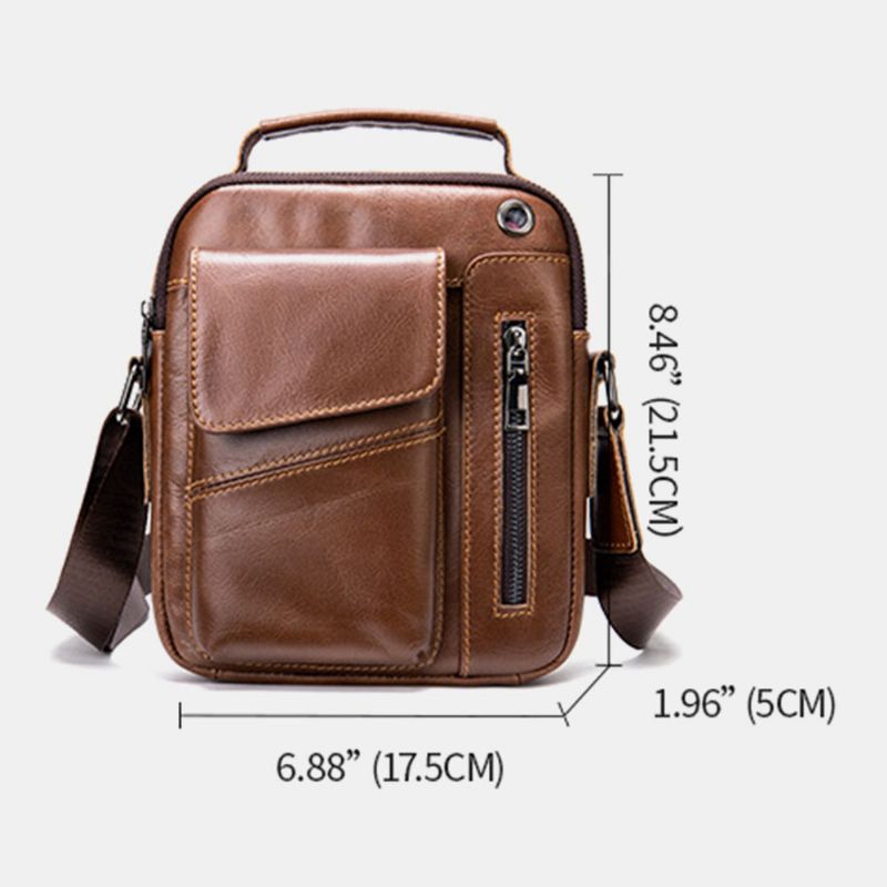 Bolsos Múltiples De Cuero Genuino Para Hombres Orificio Para Auriculares Bolsos Cruzados Impermeables Vintage Bolsos De Hombro