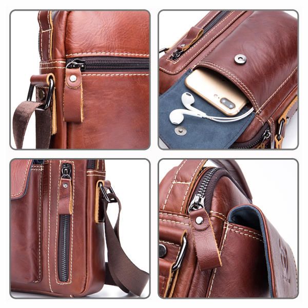 Bullcaptain Bolso Bandolera De Negocios De Cuero Genuino Bolso Bandolera Vintage Para Hombres