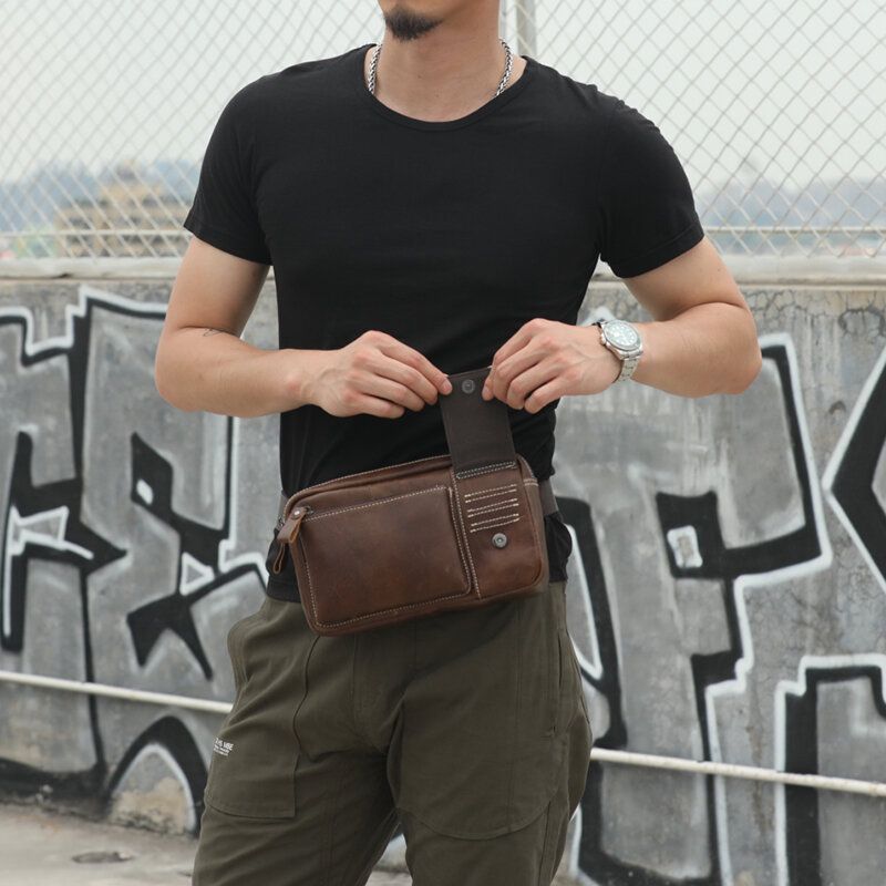 Bullcaptain Cuero Genuino Vintage Multifuncional Riñonera Bolsa De Teléfono Bolsa De Negocios Para Hombres