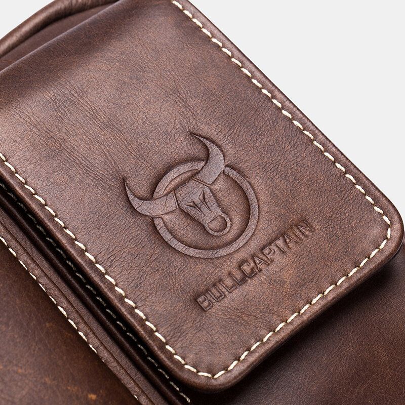 Bullcaptain Cuero Genuino Vintage Multifuncional Riñonera Bolsa De Teléfono Bolsa De Negocios Para Hombres