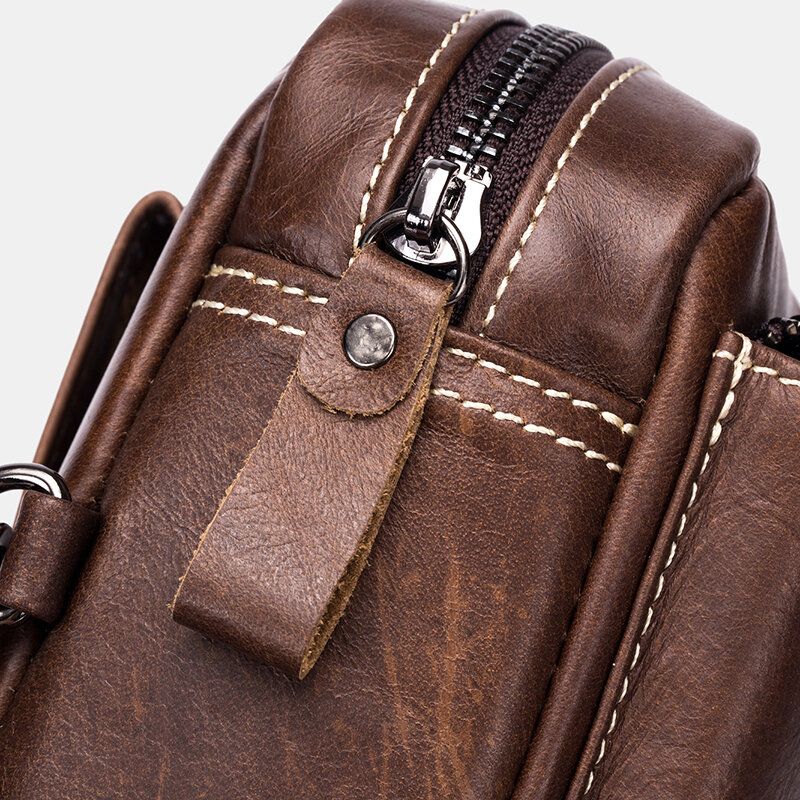 Bullcaptain Cuero Genuino Vintage Multifuncional Riñonera Bolsa De Teléfono Bolsa De Negocios Para Hombres