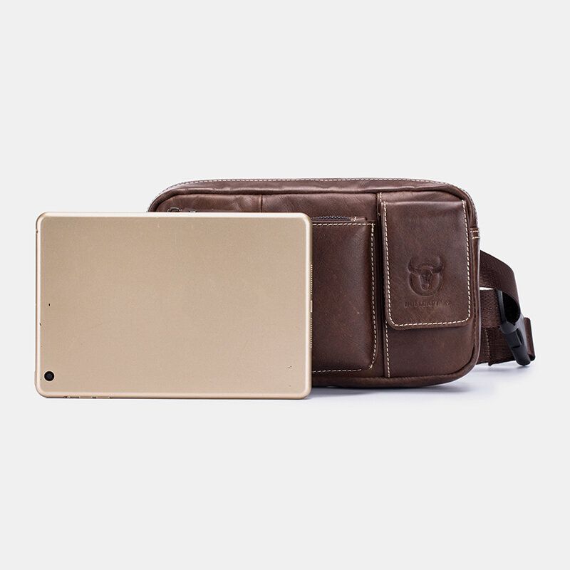 Bullcaptain Cuero Genuino Vintage Multifuncional Riñonera Bolsa De Teléfono Bolsa De Negocios Para Hombres