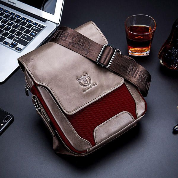 Bullcaptain Hombre Bolso De Cuero Genuino Patchwork Bag