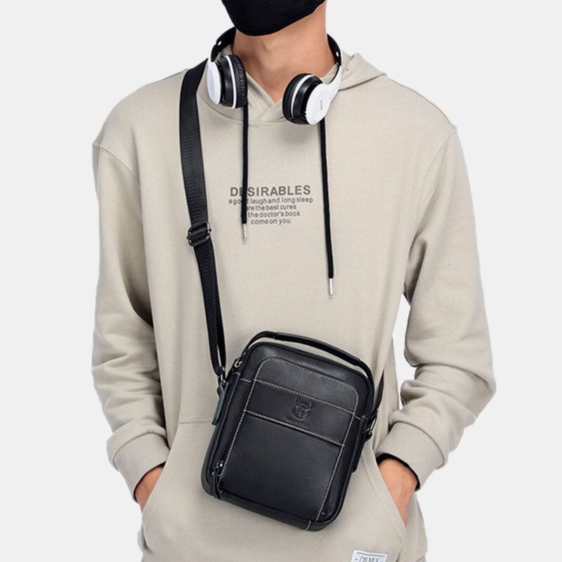 Bullcaptain Hombres Bolso Bandolera Casual Multibolsillos De Cuero Genuino Bolso Bandolera