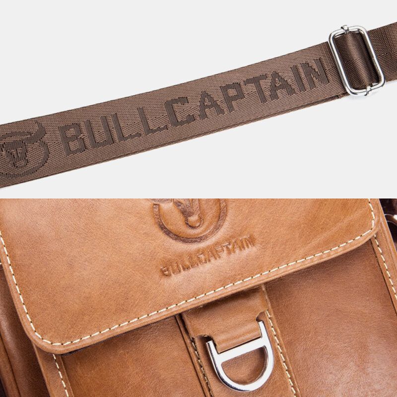 Bullcaptain Hombres De Cuero Genuino Multifunción Antirrobo Multicapas Bolso Bandolera Informal Bandolera