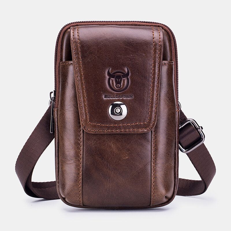 Bullcaptain Retro Bolso De Cuero Genuino Para Teléfono Bolso De Cintura Bolso De Hombro Para Bolso De Negocios