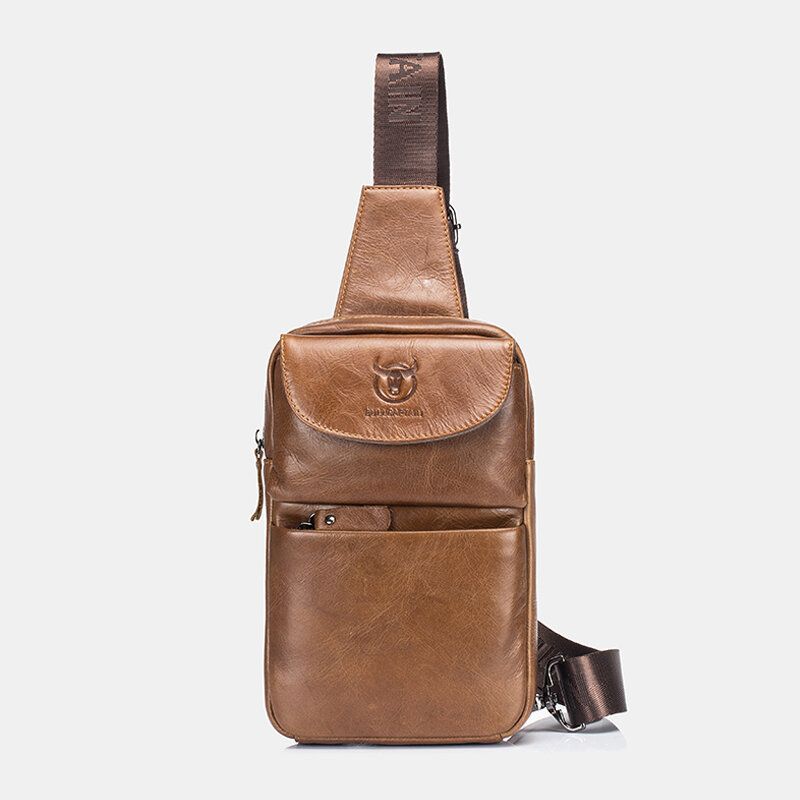 Bullcaptain Vintage Bolso De Pecho De Cuero Genuino Bolso De Hombro Para Hombres