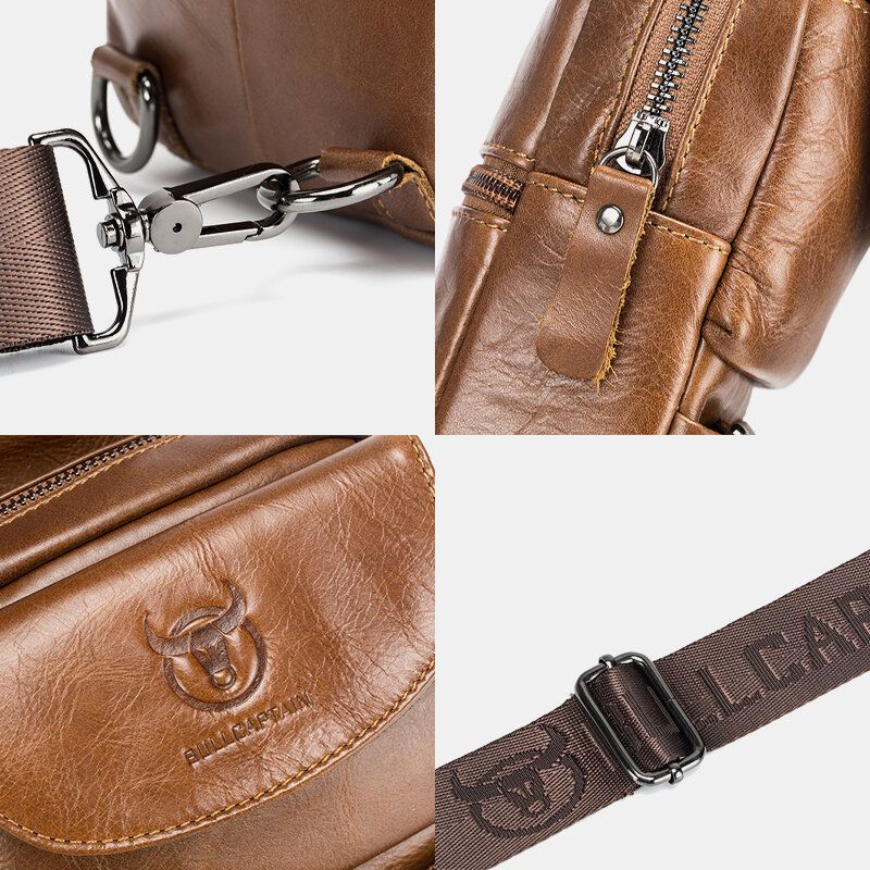 Bullcaptain Vintage Bolso De Pecho De Cuero Genuino Bolso De Hombro Para Hombres