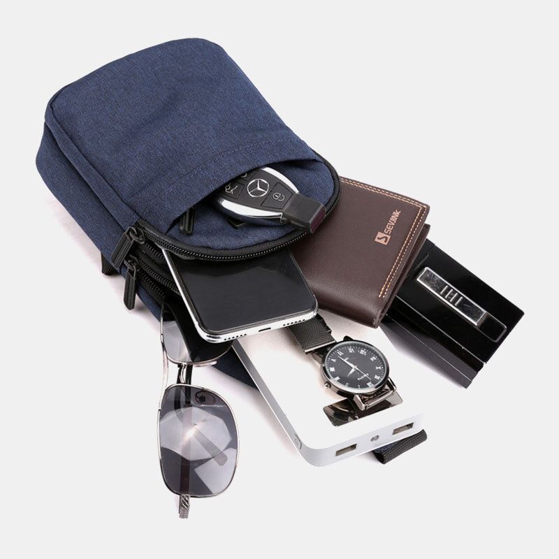 Hombres Agujero Para Auriculares Gran Capacidad Multi-bolsillo Impermeable Bolso Bandolera Sling Bag