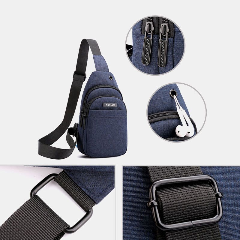 Hombres Agujero Para Auriculares Gran Capacidad Multi-bolsillo Impermeable Bolso Bandolera Sling Bag