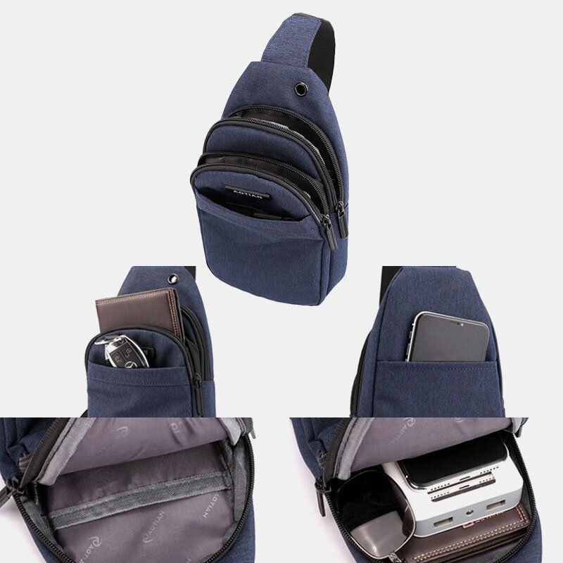 Hombres Agujero Para Auriculares Gran Capacidad Multi-bolsillo Impermeable Bolso Bandolera Sling Bag