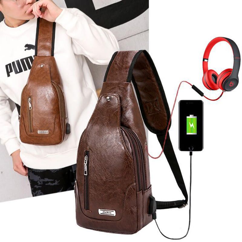 Hombres Bolso Bandolera Usb Multifuncional Bolso En El Pecho Bolso Bandolera Negocios Al Aire Libre