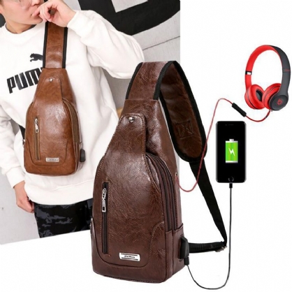 Hombres Bolso Bandolera Usb Multifuncional Bolso En El Pecho Bolso Bandolera Negocios Al Aire Libre