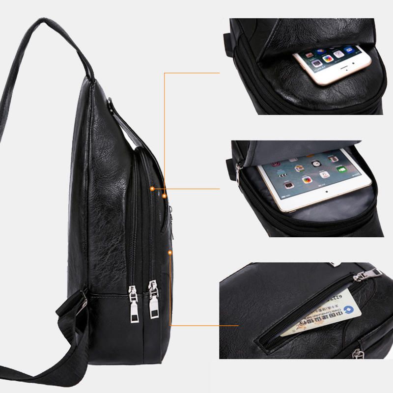 Hombres Bolso Bandolera Usb Multifuncional Bolso En El Pecho Bolso Bandolera Negocios Al Aire Libre