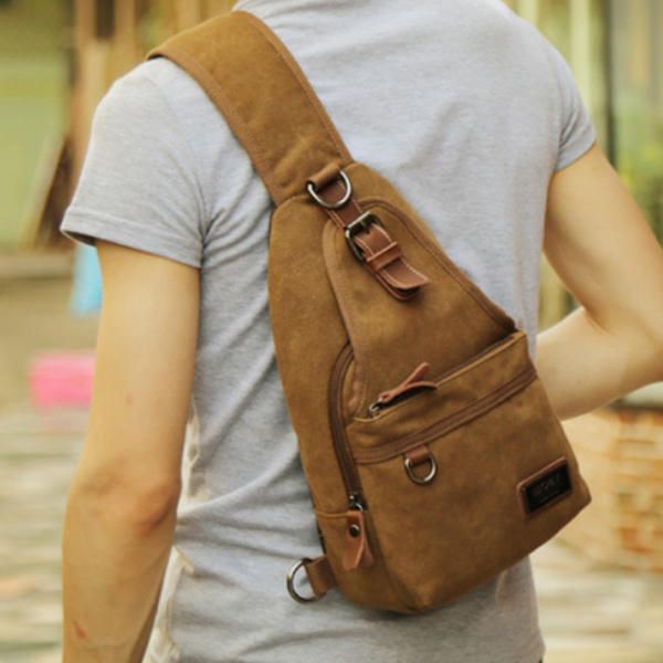 Hombres Canvas Retro Crossbody Bag Chest Bag Casual Outdoor Sports Shoulder Bag