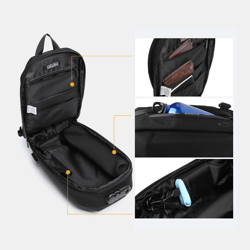 Hombres De Carga Usb Multibolsillos Antirrobo Impermeable Al Aire Libre Bandolera Bolsa De Pecho Bolsa De Honda