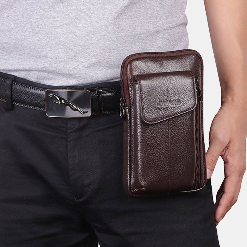 Hombres De Cuero Genuino 6.5 Pulgadas Bolsa De Teléfono Bolsa De Cintura Bolsa De Cinturón Bolsa De Bandolera