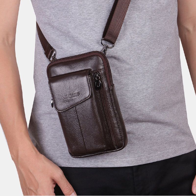 Hombres De Cuero Genuino 6.5 Pulgadas Bolsa De Teléfono Bolsa De Cintura Bolsa De Cinturón Bolsa De Bandolera