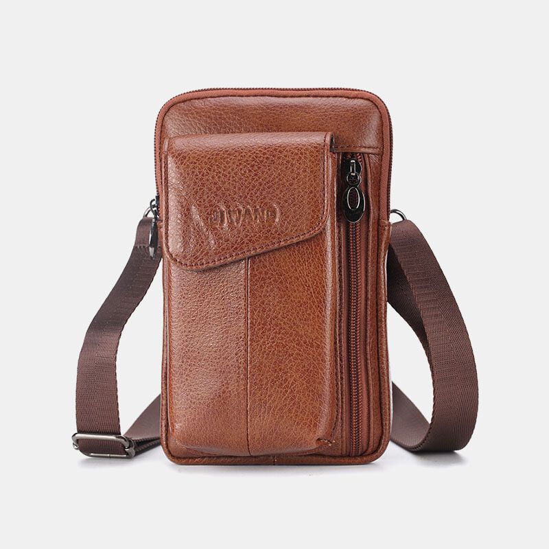 Hombres De Cuero Genuino 6.5 Pulgadas Bolsa De Teléfono Bolsa De Cintura Bolsa De Cinturón Bolsa De Bandolera