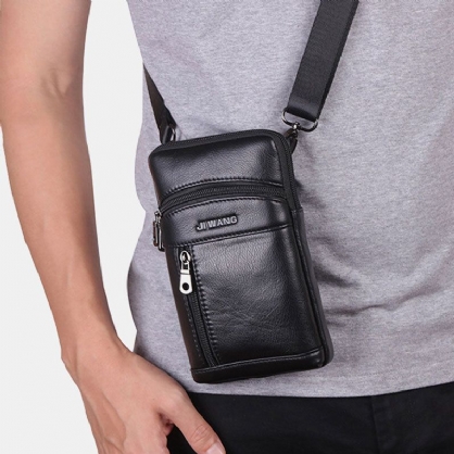 Hombres De Cuero Genuino 6.5 Pulgadas Bolso De Teléfono Retro Bolso De Cinturón Bolso Bandolera