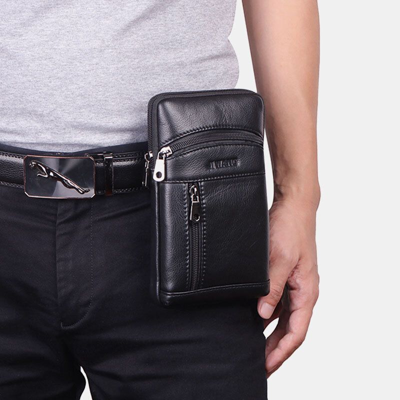 Hombres De Cuero Genuino 6.5 Pulgadas Bolso De Teléfono Retro Bolso De Cinturón Bolso Bandolera