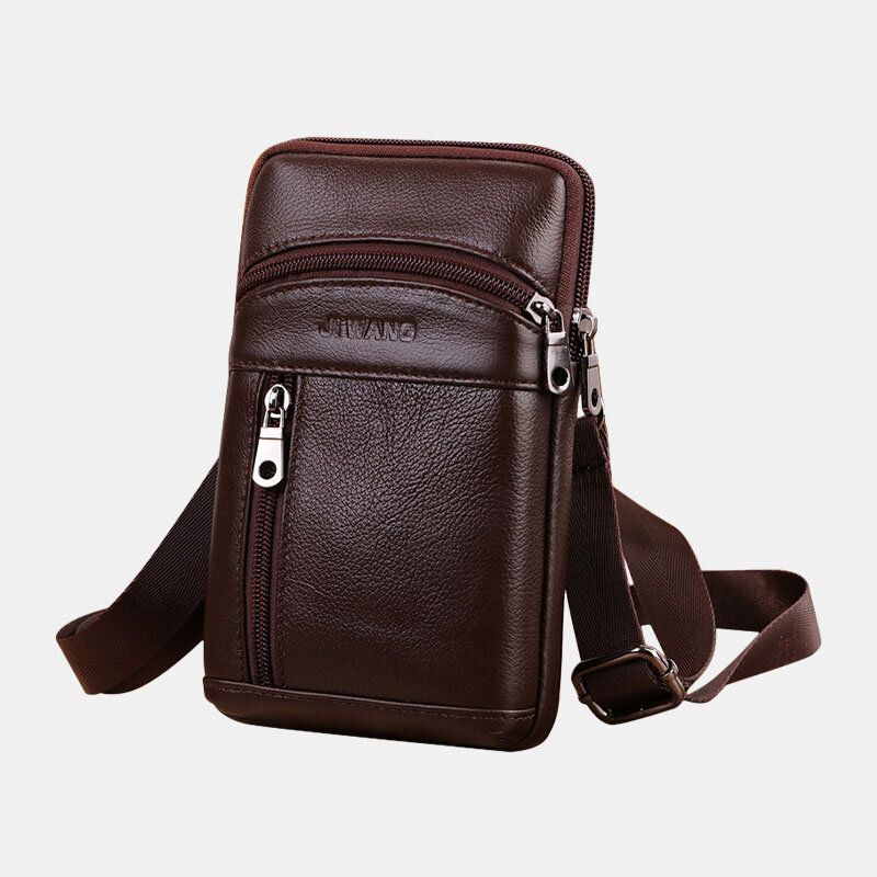 Hombres De Cuero Genuino 6.5 Pulgadas Bolso De Teléfono Retro Bolso De Cinturón Bolso Bandolera