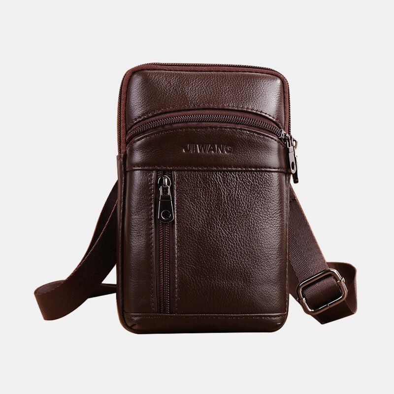 Hombres De Cuero Genuino 6.5 Pulgadas Bolso De Teléfono Retro Bolso De Cinturón Bolso Bandolera