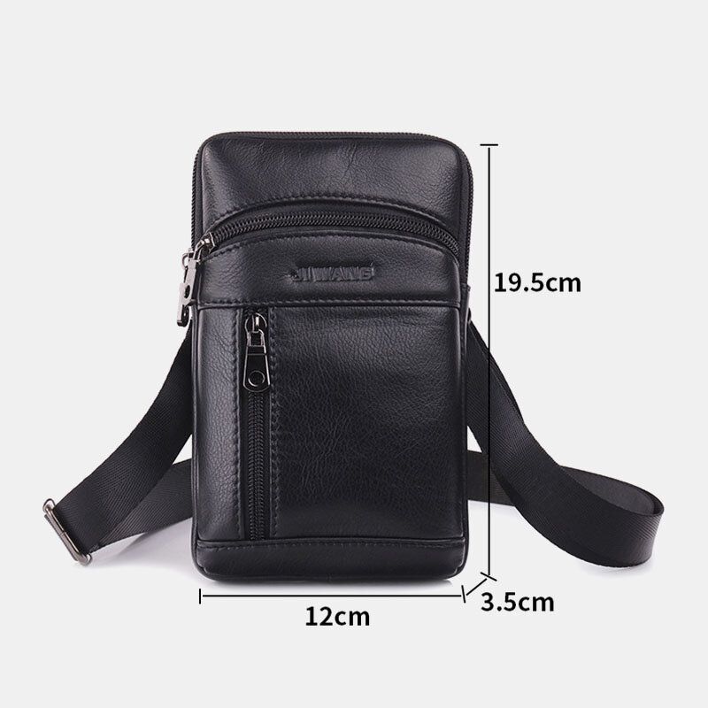 Hombres De Cuero Genuino 6.5 Pulgadas Bolso De Teléfono Retro Bolso De Cinturón Bolso Bandolera