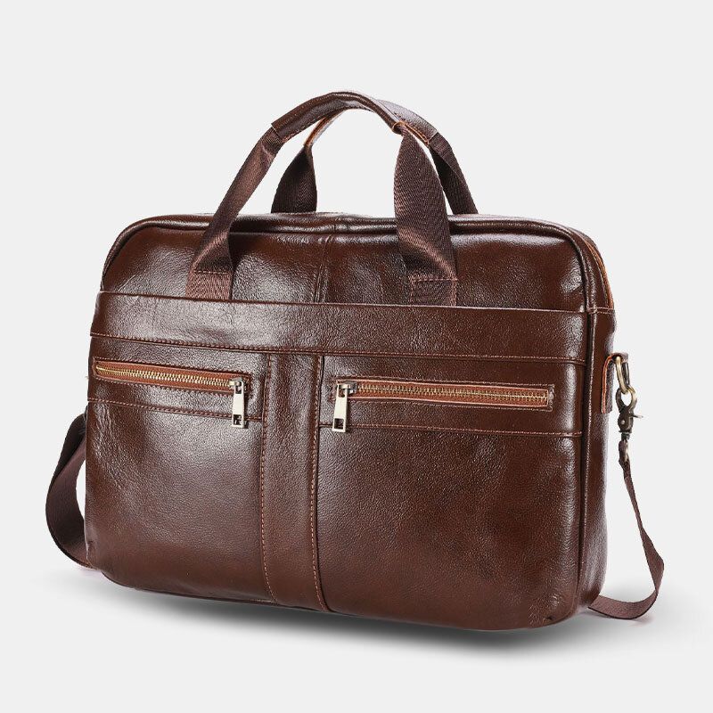 Hombres De Cuero Genuino Multibolsillos Vintage 14 Pulgadas Bolsa Para Computadora Portátil Bolsa De Hombreajero Bolsos Cruzados Bolso Bandolera Maletín